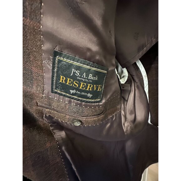 E.thomas Blazer 46R Jos A Bank Reserve Micro Checked Wool Cashmere - Picture 3 of 11